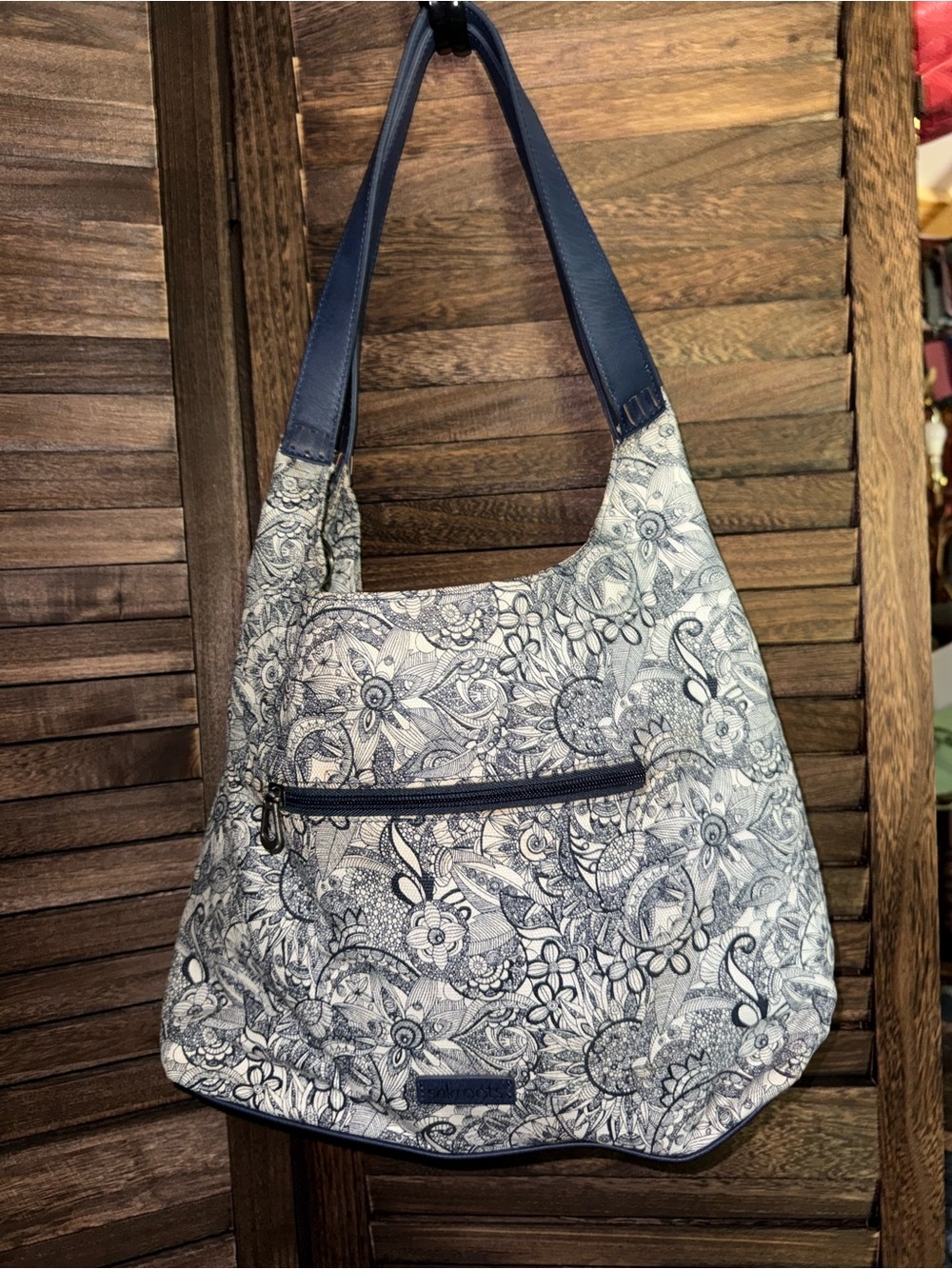 Sakroots Navy Cream Artist Print Hobo Shoulder Bag Owl Charm
